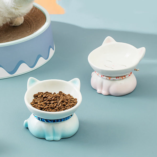 Comedero para Gatos con Protección Cervical de Cerámica