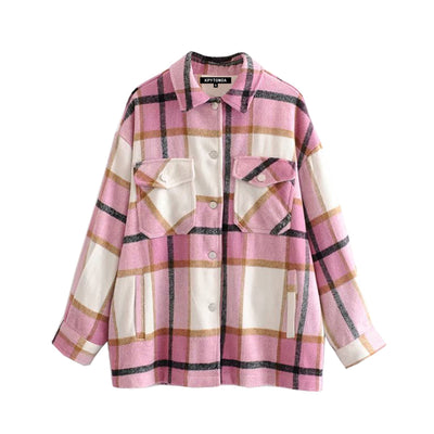 Chaqueta Camisa Cuadros para Mujer - Casual y Versátil - Image 2