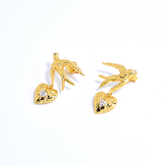 Aretes de Plata S925 Chapada Amor y Paz con Pájaros - Image 5
