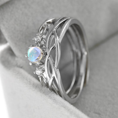 Anillos de Pareja Piedra Lunar Concéntrica en Plata Esterlina - Image 4