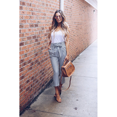 Pantalón Casual a Rayas con Lazo para Mujer - Otoño Invierno - Image 14