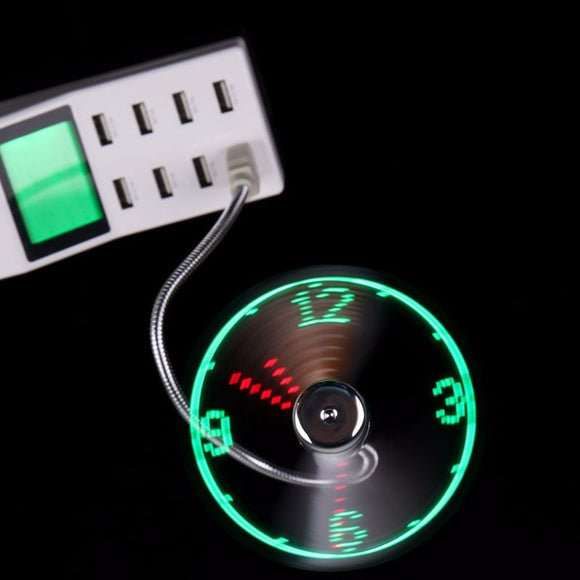 Ventilador USB Mini Flexible con Reloj LED y Luz Ajustable