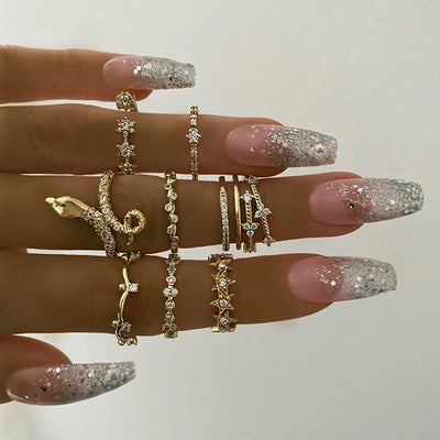 Set de 6 Anillos Articulados: Corona, Hoja y Formas Geométricas - Image 24