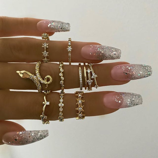Set de 6 Anillos Articulados: Corona, Hoja y Formas Geométricas - Image 24