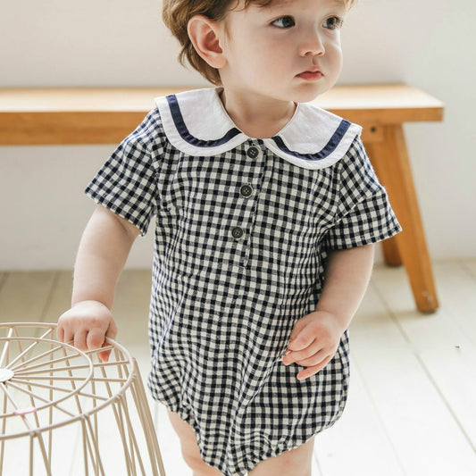 Camisa Preppy a Cuadros Azul Marino Manga Corta