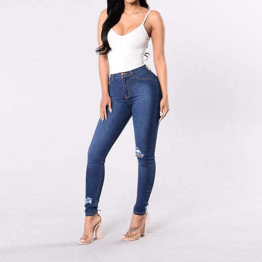 Pantalones Denim Slim Rotos Temperamento Oscuro - Image 10