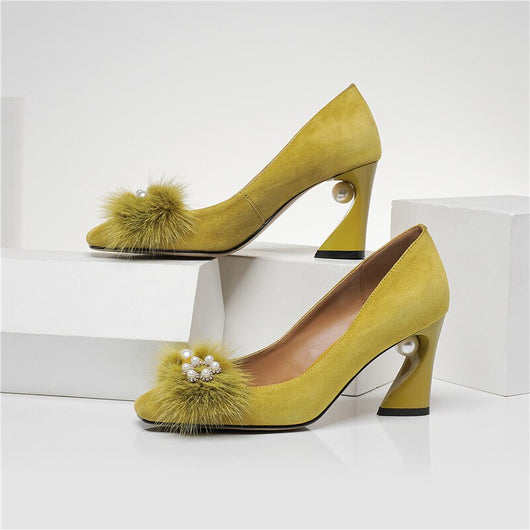 Zapatos de Cuero para Mujer con Tacón Grueso y Detalles de Perlas y Strass - Image 2
