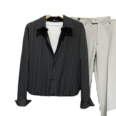 Camisa Suelta de Rayas Premium con Textura Sedosa - Image 5