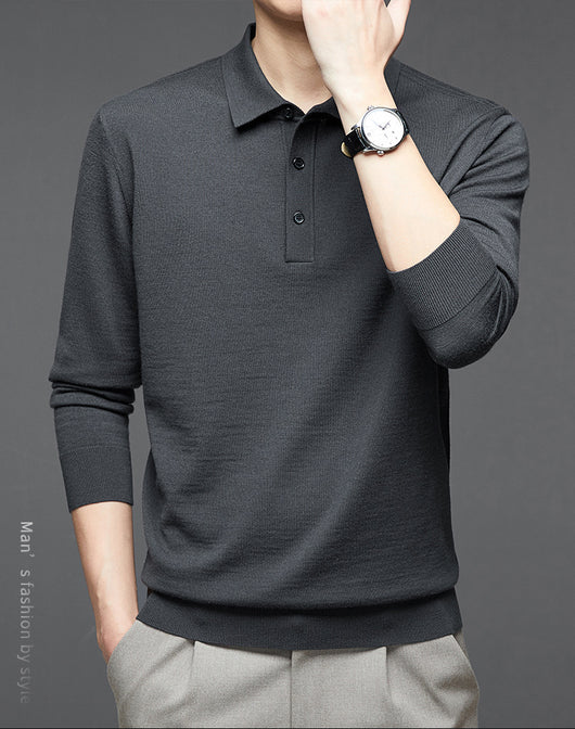 Polo de Lana Fina Merino para Hombre - Camisa de Manga Larga Elegante - Image 15