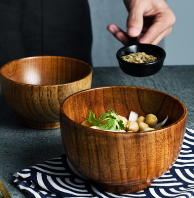 Tazón de Madera Estilo Japonés para Arroz, Sopa y Ensaladas