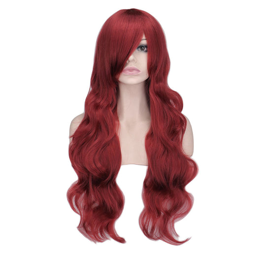 Peluca Cosplay Sirena Anime Rojo Oscuro Cabello Largo Ondulado - Image 29