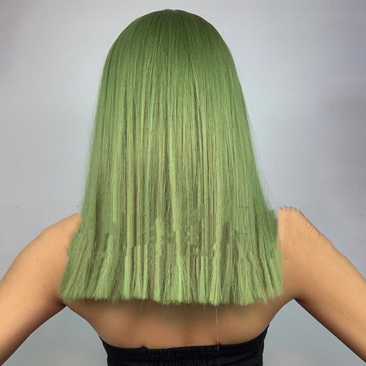 Peluca Cabello Liso Verde Plantas con Flequillo - Image 7