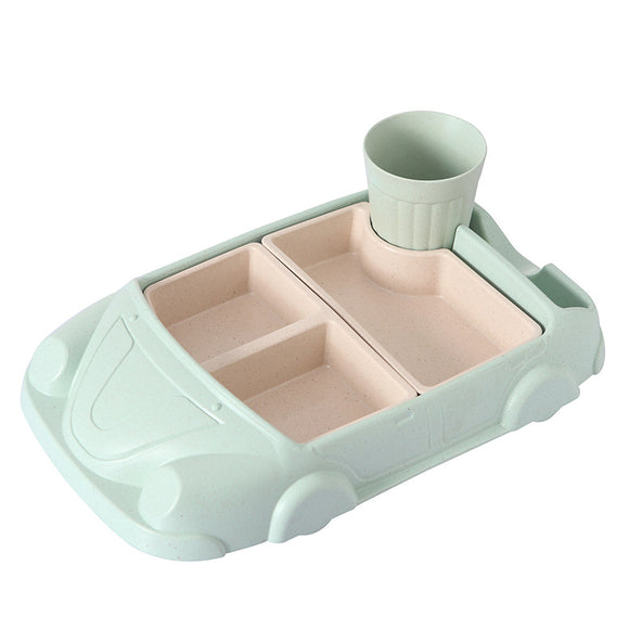 Plato Infantil de Fibra de Bambú con Diseño de Carrito
