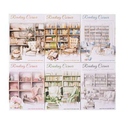 Set of 20 PET stickers featuring watercolor illustrations of cozy reading nooks, bookshelves, books, and related items. - Image 6