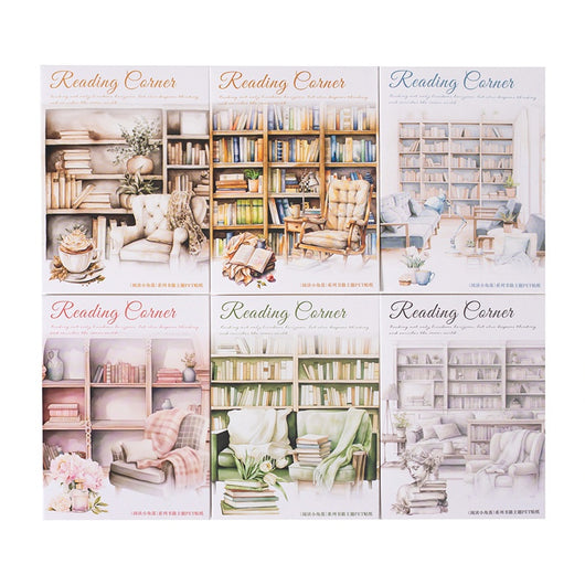 Set of 20 PET stickers featuring watercolor illustrations of cozy reading nooks, bookshelves, books, and related items. - Image 6