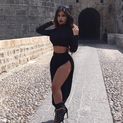 Crop Top Manga Larga Cuello Alto - Image 17