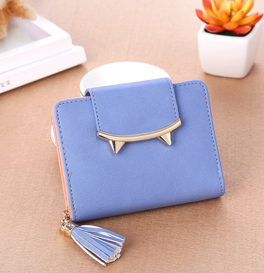Billetera Compacta para Mujer con Diseño de Orejas de Gato, Cuero Genuino y Borlas - Image 6