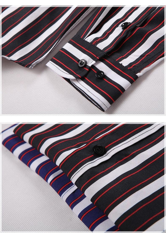 Camisa Manga Larga a Rayas Estilo Coreano para Hombres Jóvenes - Image 15