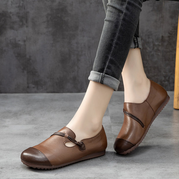 Zapatos Casuales Retro para Mujer con Suela de Tendón Bovino y Costuras Decorativas