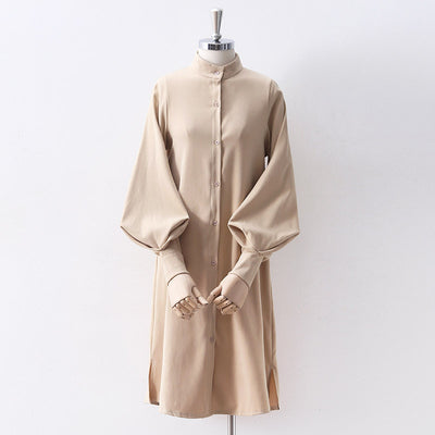 Vestido Camisero con Cuello Alto y Mangas Farol - Image 9