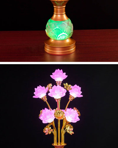 Linterna LED de Loto en Vidrio Coloreado para Altar Budista - Image 29