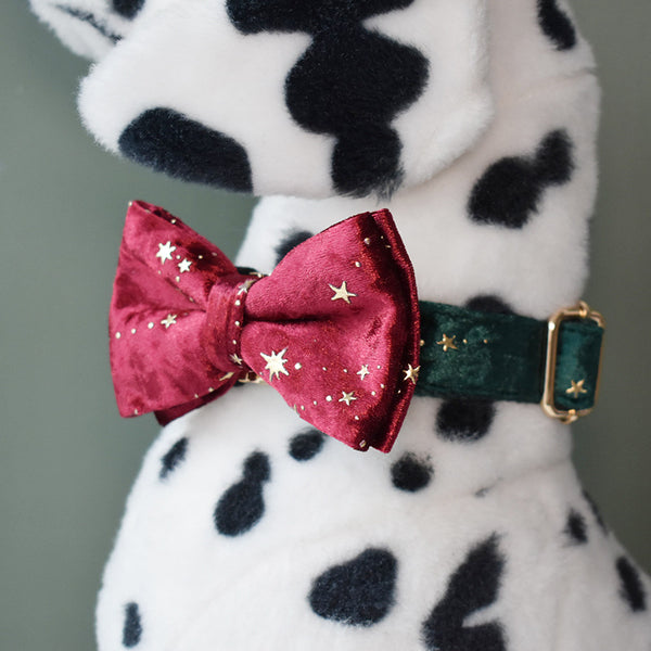 Lazo para Collar de Mascota - Franela Borgoña con Estrellas