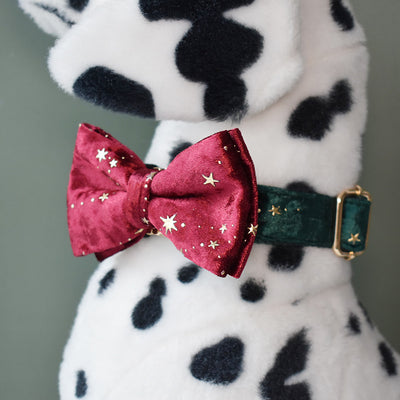Lazo para Collar de Mascota - Franela Borgoña con Estrellas
