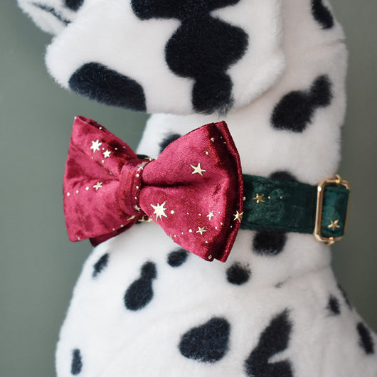 Lazo para Collar de Mascota - Franela Borgoña con Estrellas