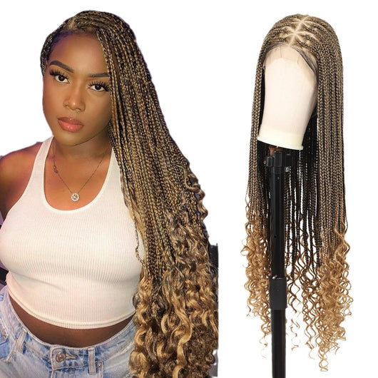 Peluca de Encaje Completo con Trenzas de Fibra Química - Image 2