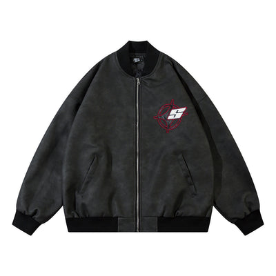 Chaqueta de Cuero PU Suelta con Bordado de Estrella Cruzada
