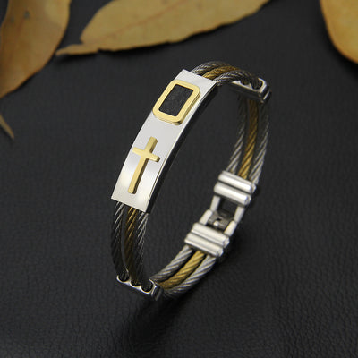 Pulsera Hombre 3 Filas Acero Inoxidable Cadena Cruz Punk Christian - Image 3