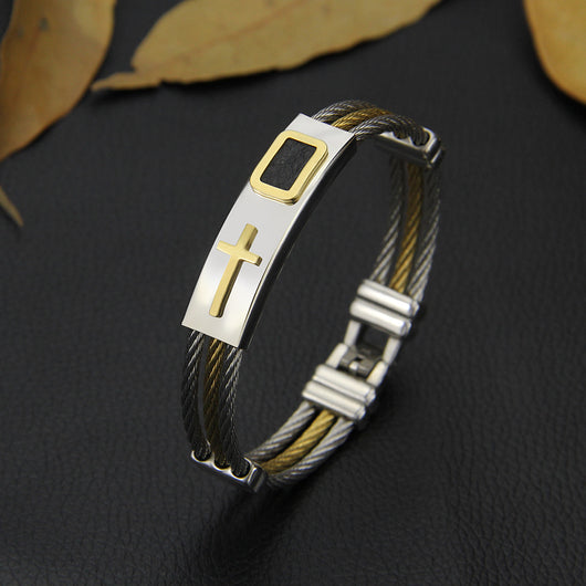 Pulsera Hombre 3 Filas Acero Inoxidable Cadena Cruz Punk Christian - Image 3