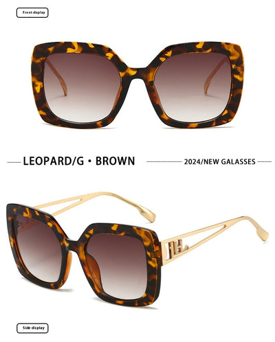 Women's square fashion sunglasses with red and green gradient tortoise shell frames and gradient purple-to-yellow lenses. - Image 13