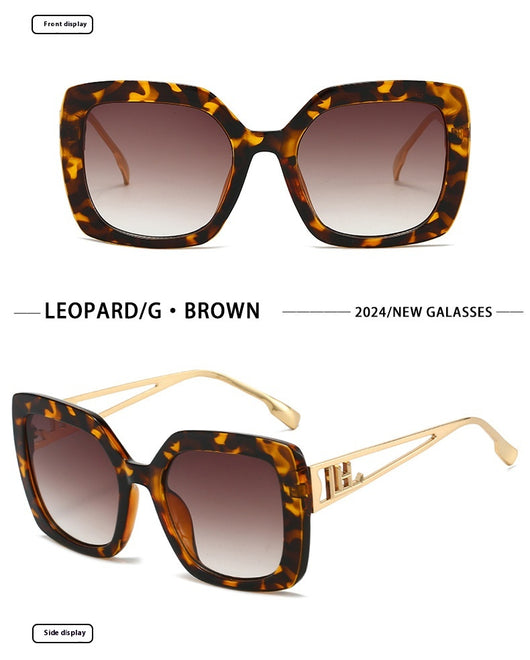 Women's square fashion sunglasses with red and green gradient tortoise shell frames and gradient purple-to-yellow lenses. - Image 13