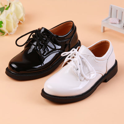 Zapatos Escolares de Cuero Niño Estilo Británico Blanco y Negro