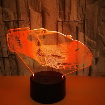 Lámpara de Mesa 3D con Diseño de Auto Deportivo en Acrílico