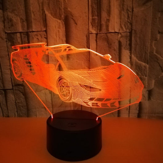 Lámpara de Mesa 3D con Diseño de Auto Deportivo en Acrílico