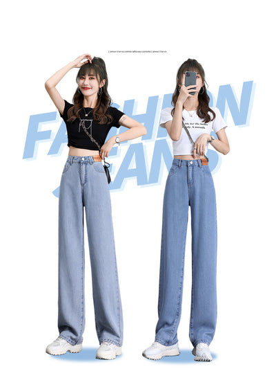 Pantalones Rectos Talle Alto Mujer Verano Tencel Pierna Ancha Seda Helada - Image 10