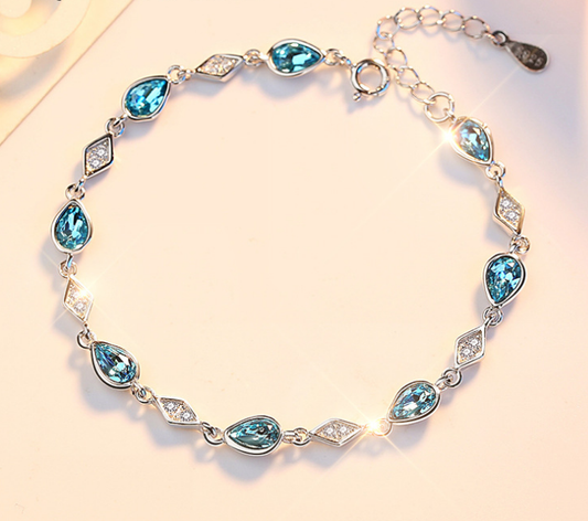 Pulsera de Cristal Azul Austriaco en Plata de Ley 925