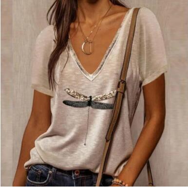 Blusa Suelta Estampada V-Neck para Mujer - Talla Grande Verano