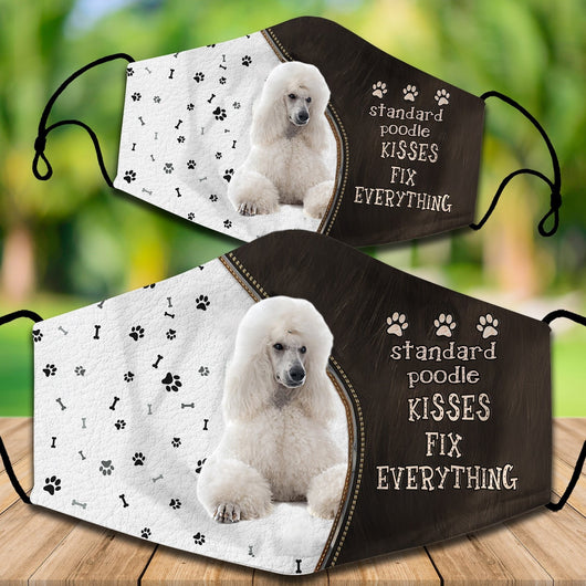 Cotton face mask with a Cavapoo dog graphic and "CAVOODLES KISSES FIX EVERYTHING" text. Features paw prints and bones. - Image 18