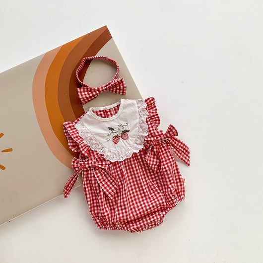 Enterizo Infantil de Encaje de Algodón con Diadema - Diseño Triangular Ligero para Niña - Image 12