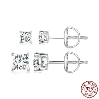 Aretes de Plata 925 con Moissanita Cuadrada Estilo Princesa - Image 4