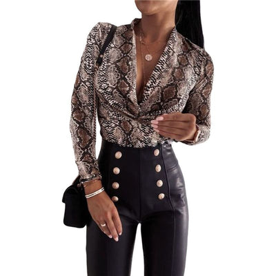 Blusa Estampado Leopardo Manga Larga Escote V para Mujer - Image 9