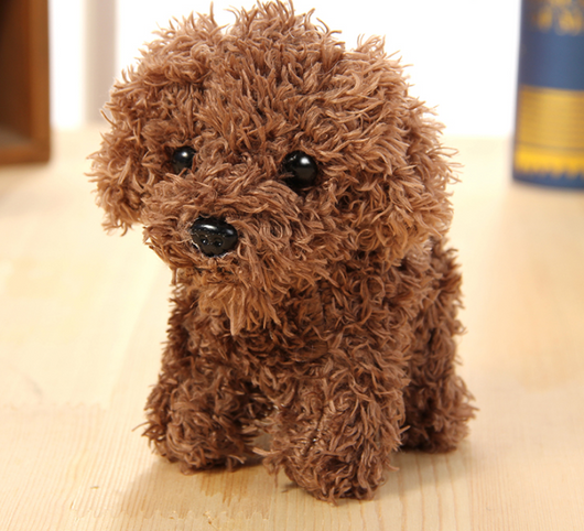 Small brown fluffy plush toy resembling a poodle or teddy dog, with black button eyes and nose, sitting. - Image 14