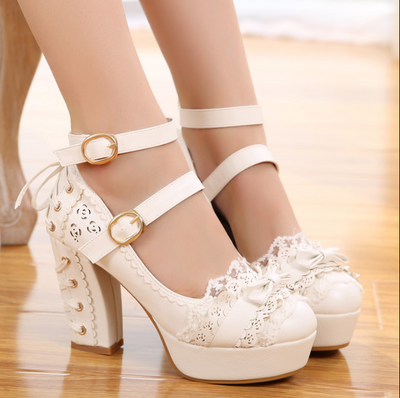 Zapatos Mary Jane de Tacón Alto Princesa Japonesa Otoño Impermeables con Lazo - Image 2