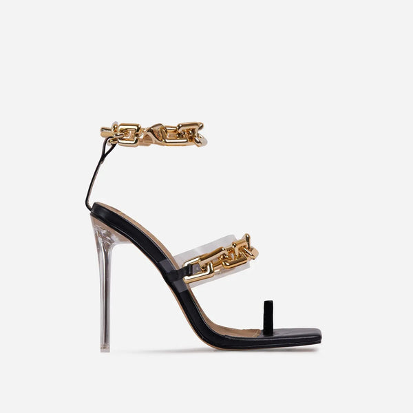 Sandalias Stiletto con Cadena y Punta Cuadrada