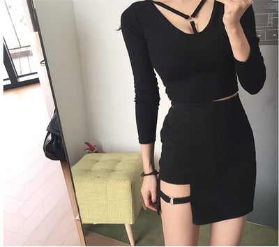 Falda Negra Coreana Bodycon Corta con Dobladillo Irregular - Image 6
