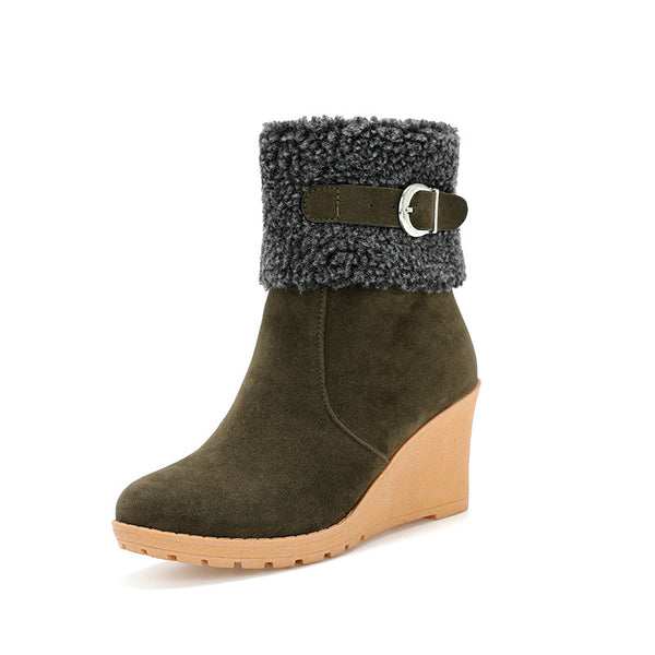 Botas de Gamuza con Cuña y Cierre Lateral para Mujer
