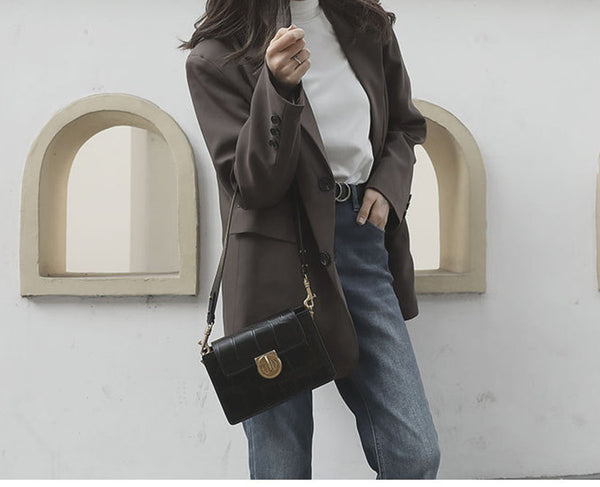 Bolsa Mensajera de Cuero Genuino Patrón Retro Diseño Exclusivo